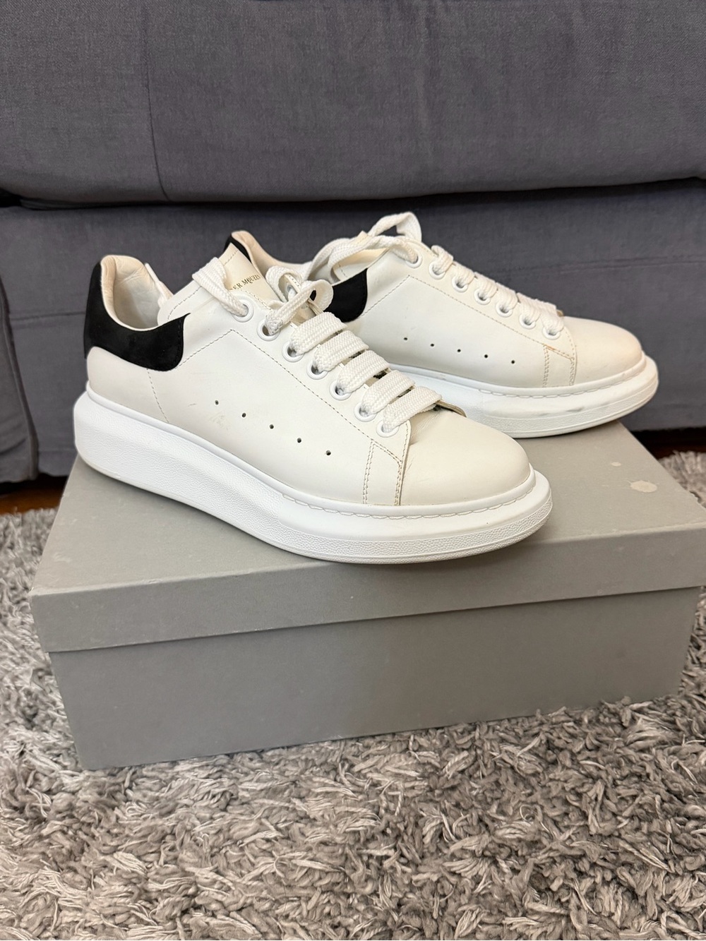 Alexander McQueen White Leather Sneakers with Black Heel Panel